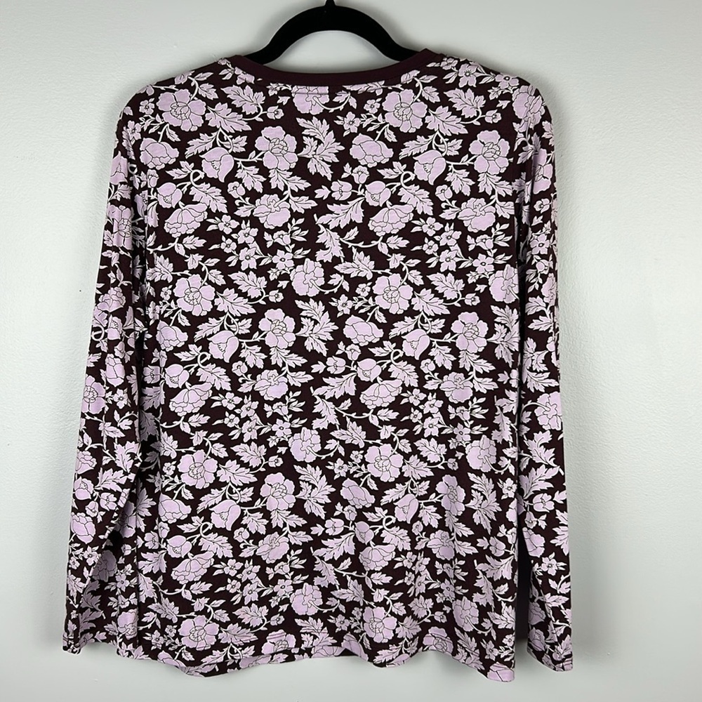 Lands' End Relaxed Fit Floral Cotton Long Sleeve Tee Large Petite Purple Lilac - Picture 11 of 11
